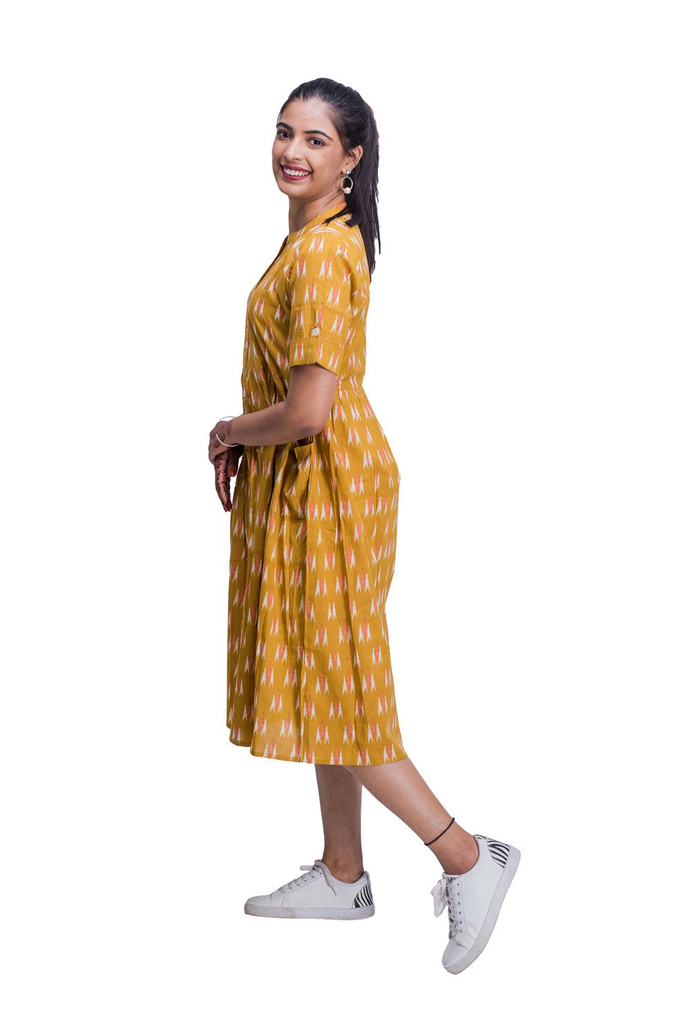 Mustard Ikat Print Kurti with Pocket