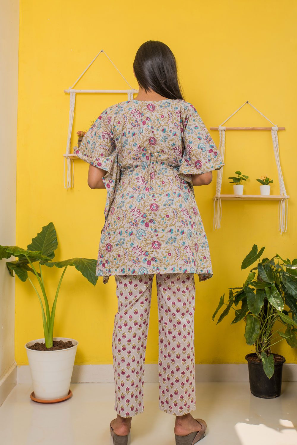 Mauve Floral Print Kaftan Co-ord Set