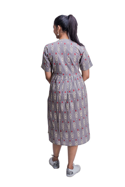 Grey Ikat Print Kurti with Pocket