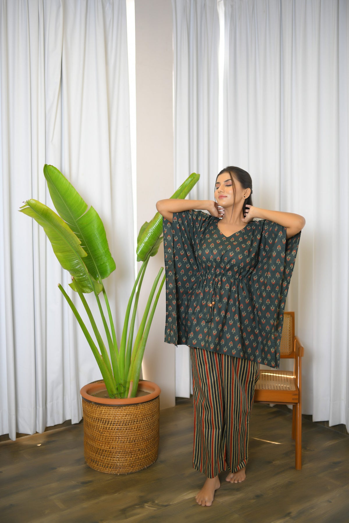 Dark Green Ajrakh Print Kaftan Co-ord Set