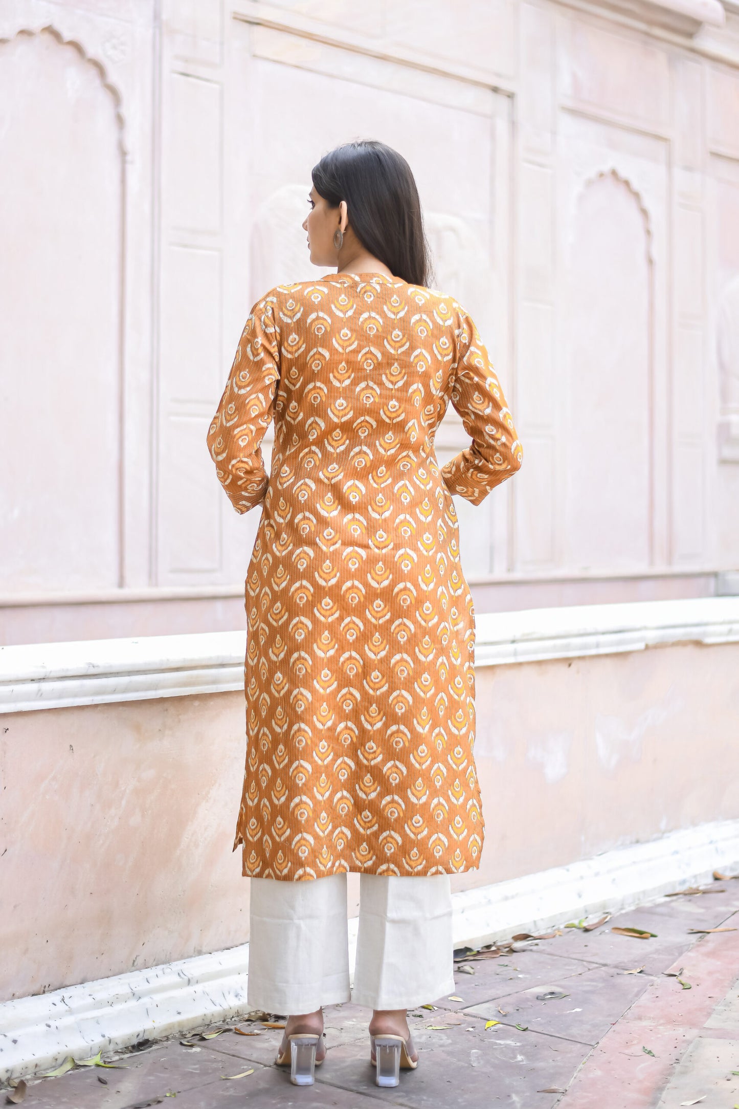 Mustard Yellow Motif Printed Straight Kurta with Pocket