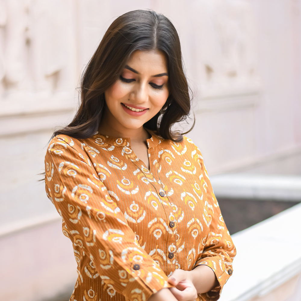Mustard Yellow Petal Motif print Straight Cut kurta