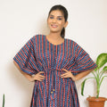 Navy Blue Ajrakh Printed Long Kaftan