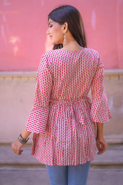 Off White and Pink Floral Print Tunic