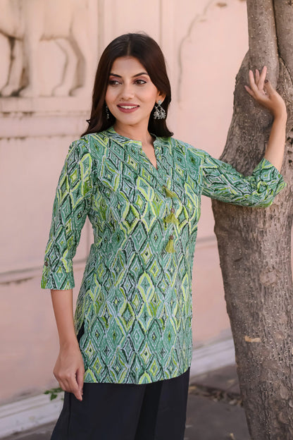 Parrot Green Tunic with Tassels