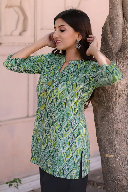 Parrot Green Tunic with Tassels