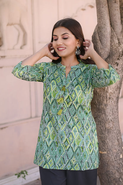 Parrot Green Tunic with Tassels