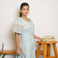 Pastel Green Vine & Motif Printed Mix & Match Long Kaftan