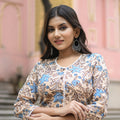 Peach Floral Vine Printed A-Line Kurta with Pocket