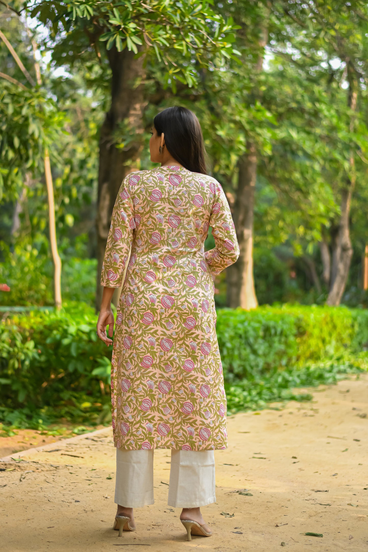 Peach Vine Printed Straight Kurta with Pocket