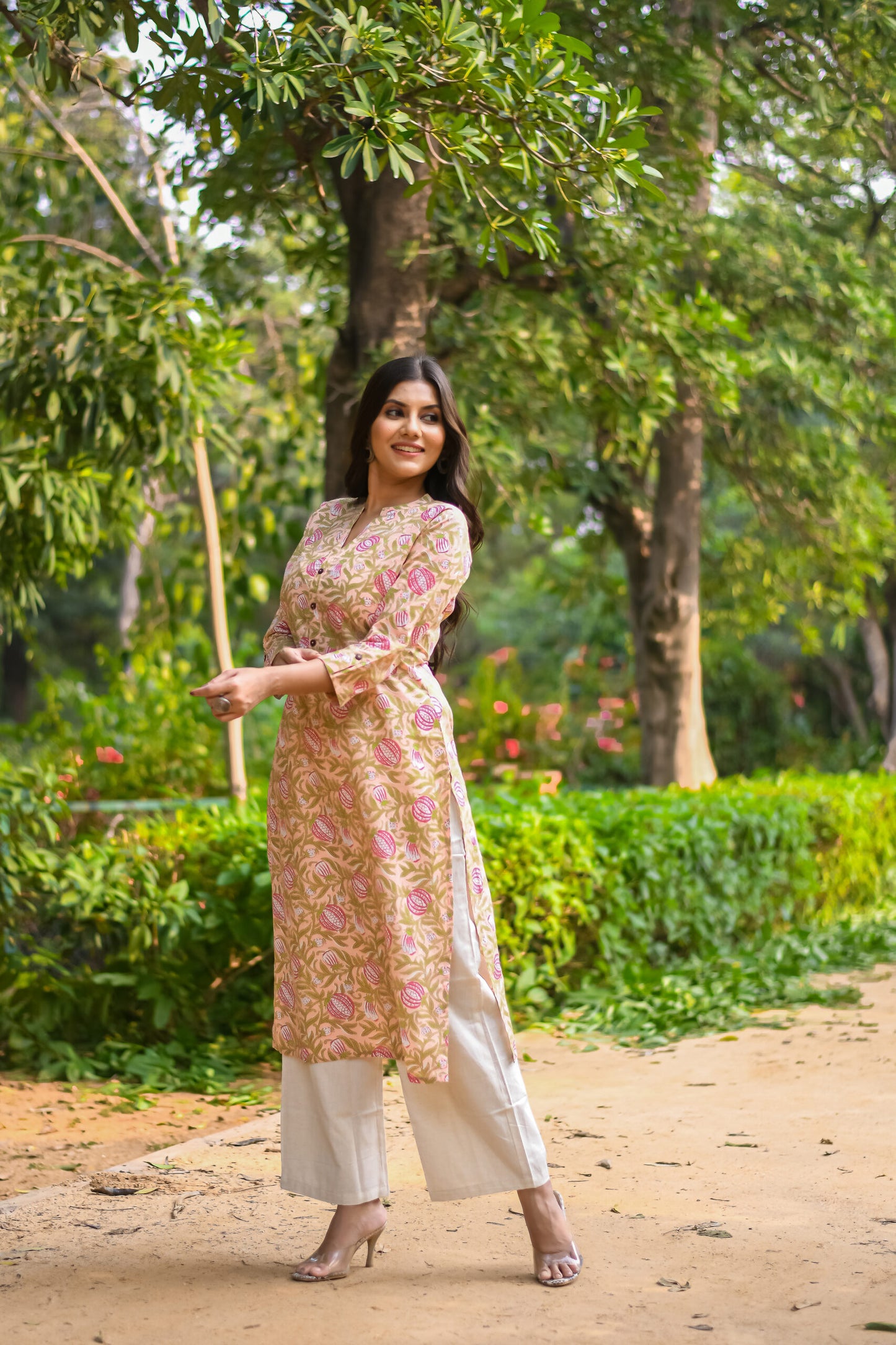 Peach Vine Printed Straight Kurta with Pocket