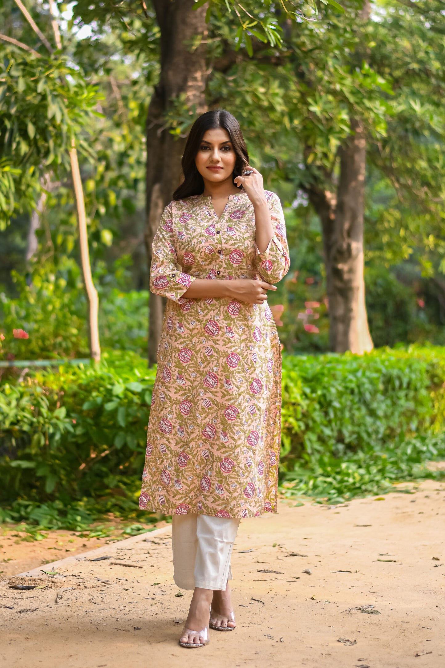 Peach Vine Printed Straight Kurta with Pocket