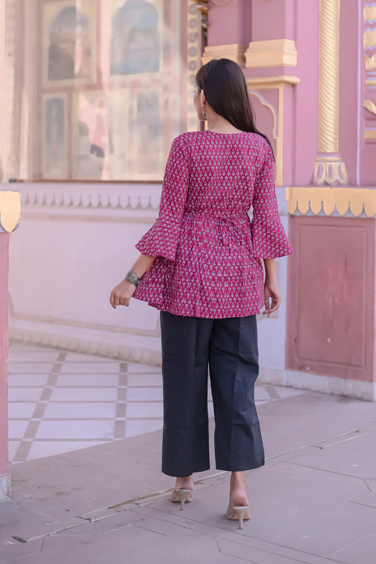 Pink and Black Motif print Tunic