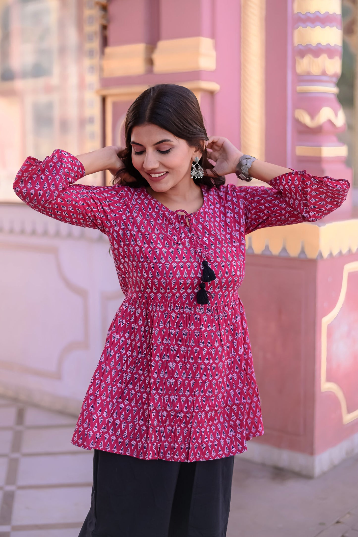 Pink and Black Motif print Tunic