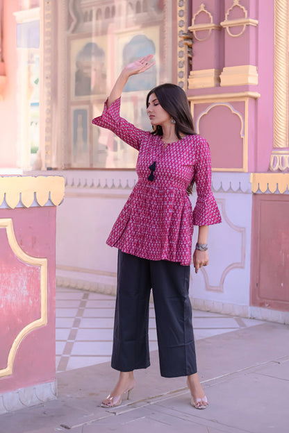 Pink and Black Motif print Tunic