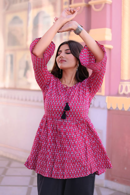 Pink and Black Motif print Tunic