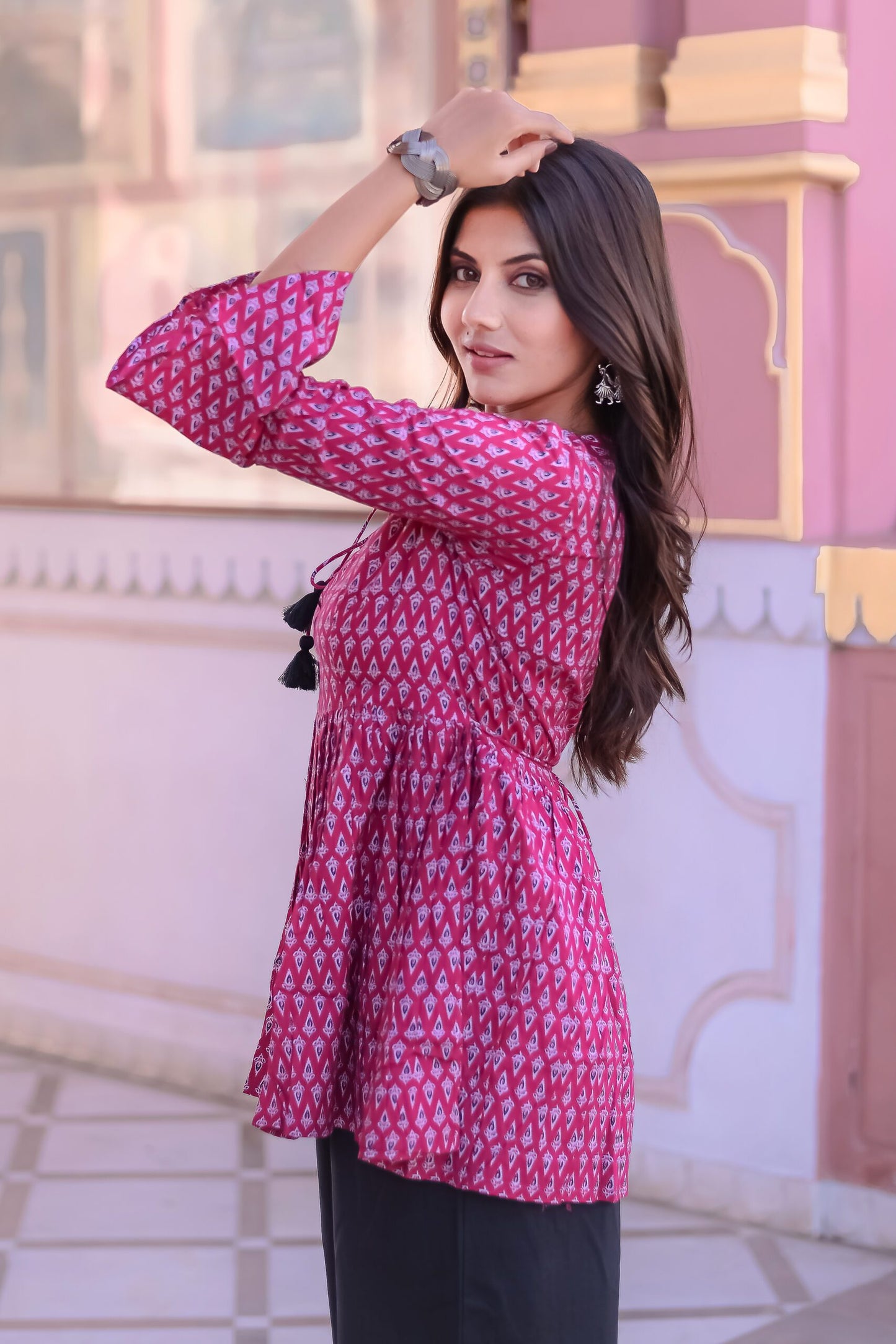 Pink and Black Motif print Tunic