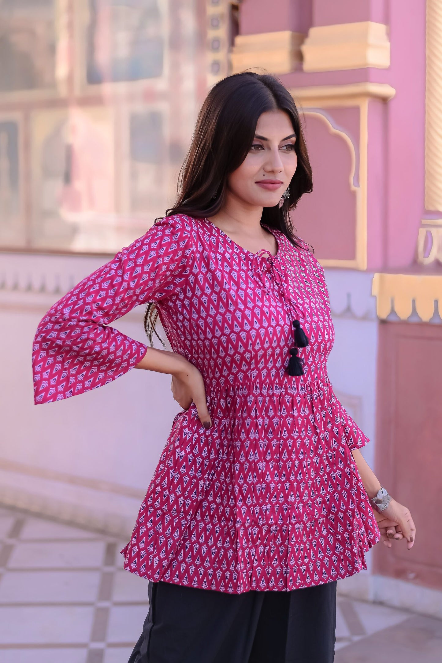 Pink and Black Motif print Tunic