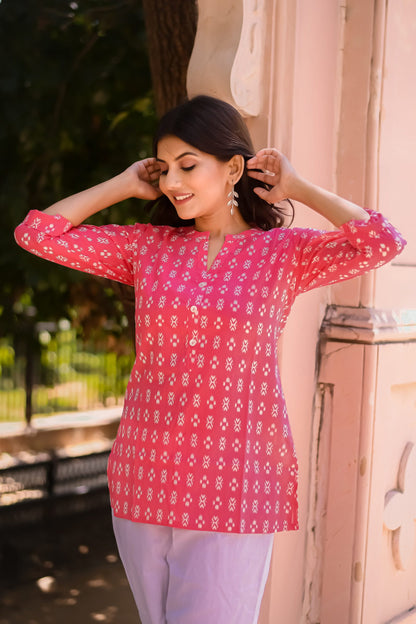 Pink Ikat Print Tunic