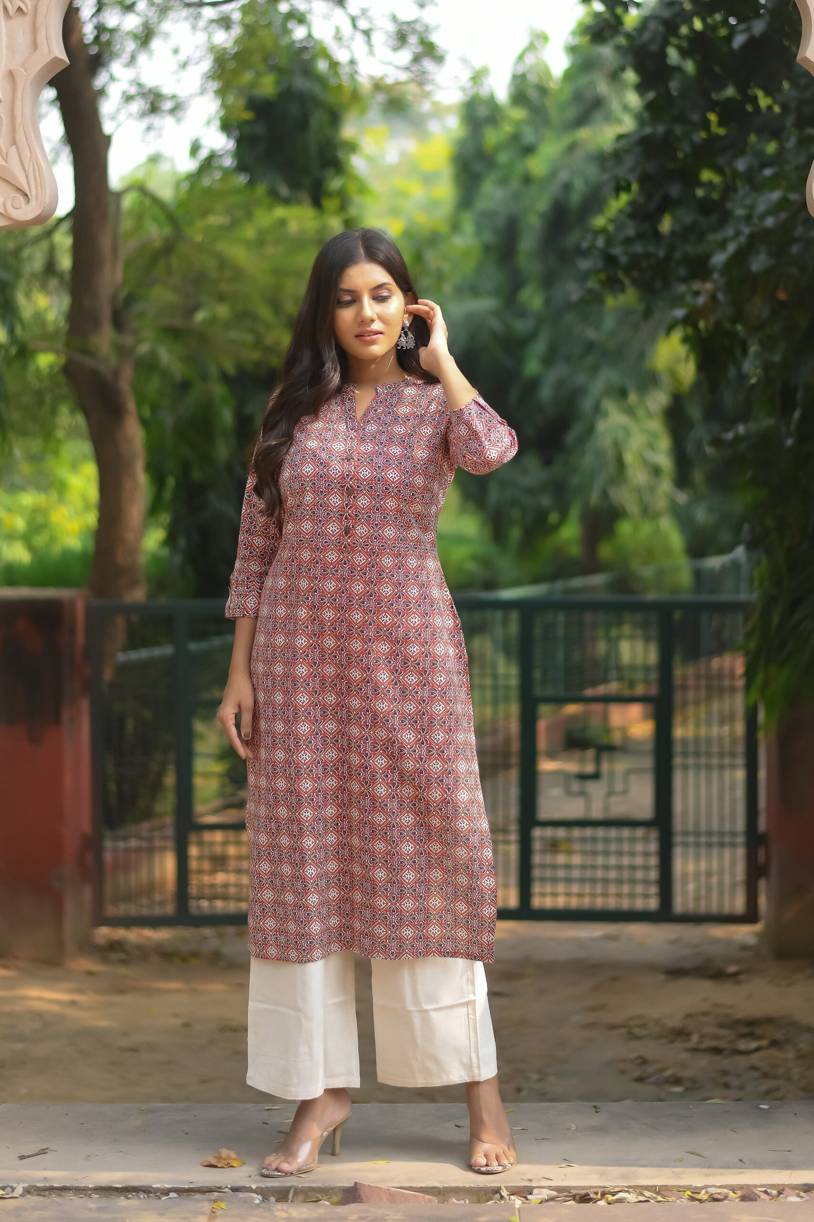 Rust Ajrakh Print Straight Cut Kurta