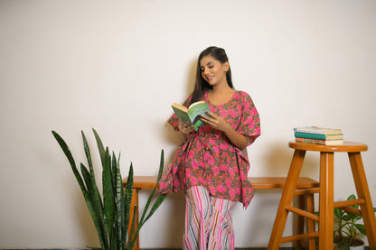 Rust & Pink Floral Printed Kaftan Set