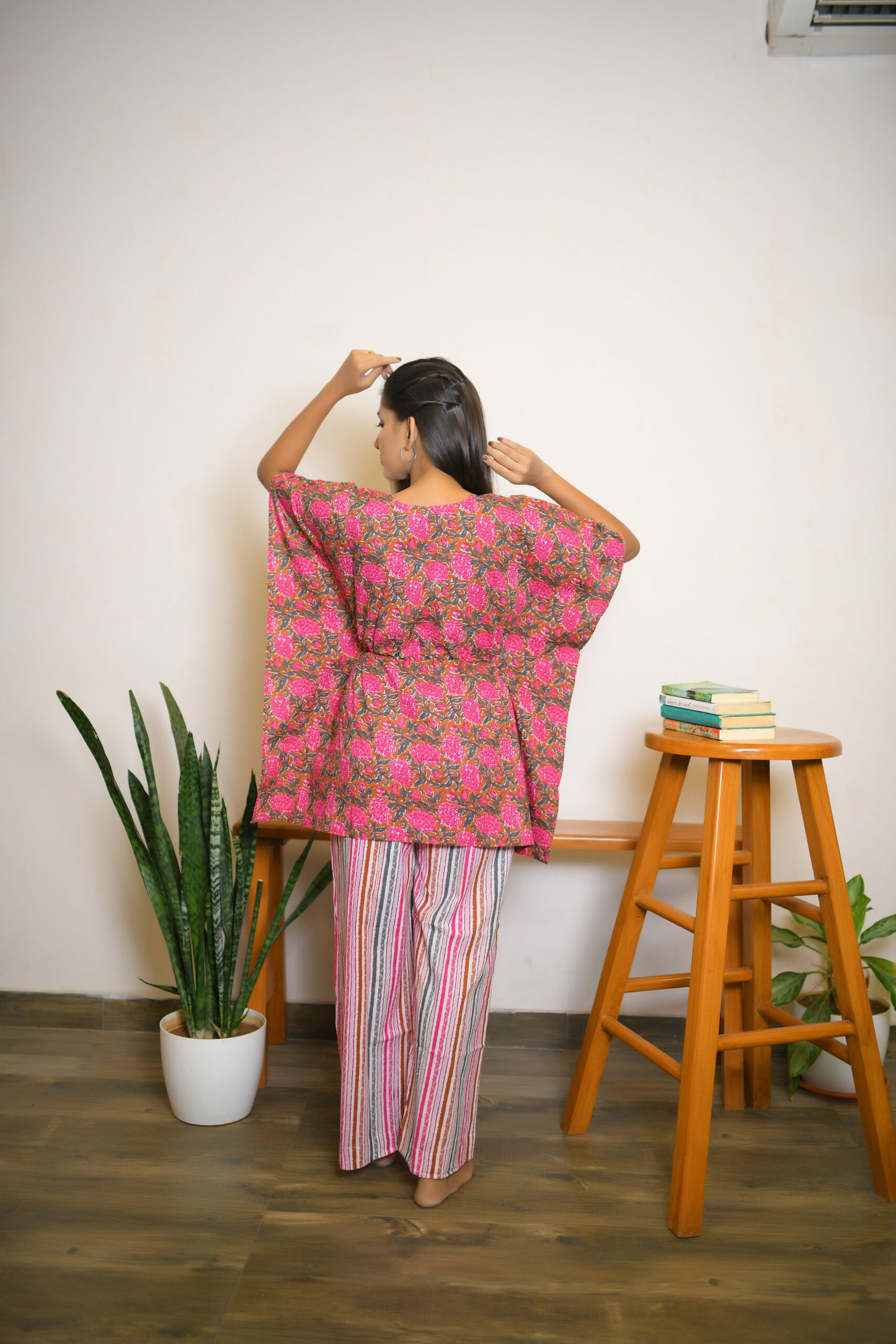 Rust & Pink Floral Printed Kaftan Set