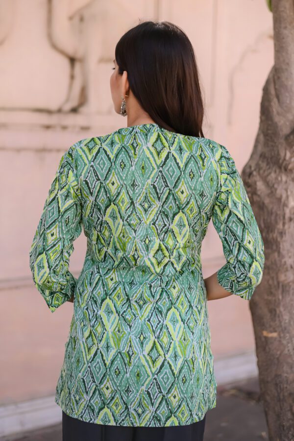 parrot green cotton printed tops for women