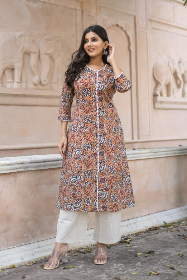 pastel yellow floral printed straight a-line kurta with pocket