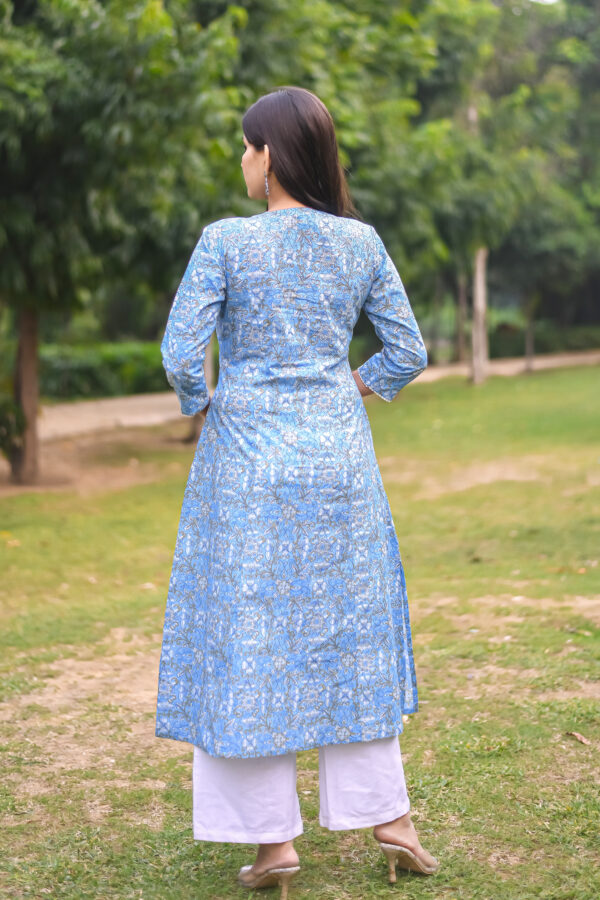 pastel blue printed straight a-line kurta for women